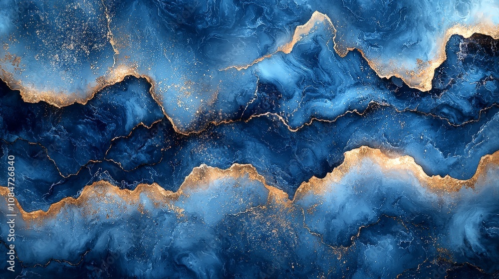 Abstract blue and gold marbled texture with fluid patterns and shimmering accents. Abstract blue and gold marbled texture with fluid patterns and shimmering accents.