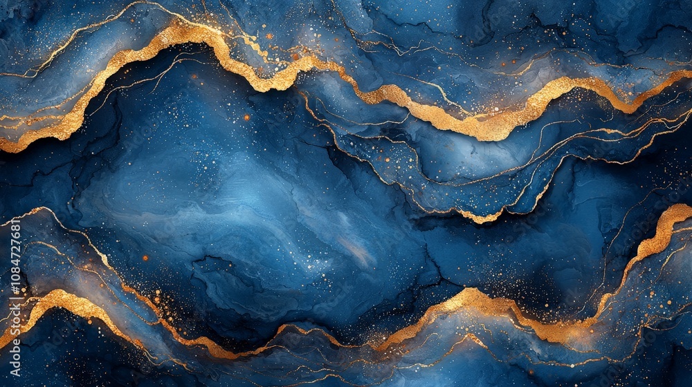 Abstract blue and gold marbled texture with fluid patterns. Abstract blue and gold marbled texture with fluid patterns.
