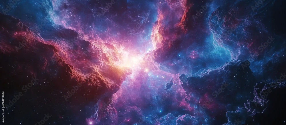 Obraz premium A vibrant cosmic scene showcasing colorful nebulae and stars in deep space.