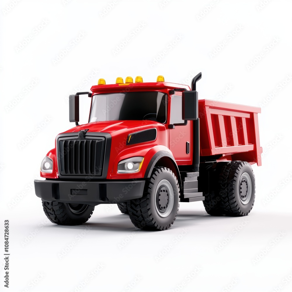 A vibrant red toy dump truck showcasing a detailed design, perfect for children's playtime, educational materials, or promotional content related to construction and transportation industries, A vibrant red toy dump truck showcasing a detailed design, perfect for children's playtime, educational materials, or promotional content related to construction and transportation industries,
