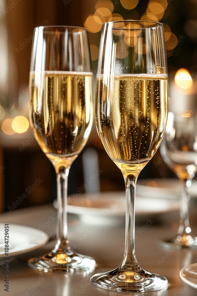Two elegant glasses filled with sparkling beverage sit on a dining table, reflecting warm lights in a cozy setting, creating a joyful atmosphere perfect for celebrations or gatherings. Two elegant glasses filled with sparkling beverage sit on a dining table, reflecting warm lights in a cozy setting, creating a joyful atmosphere perfect for celebrations or gatherings.