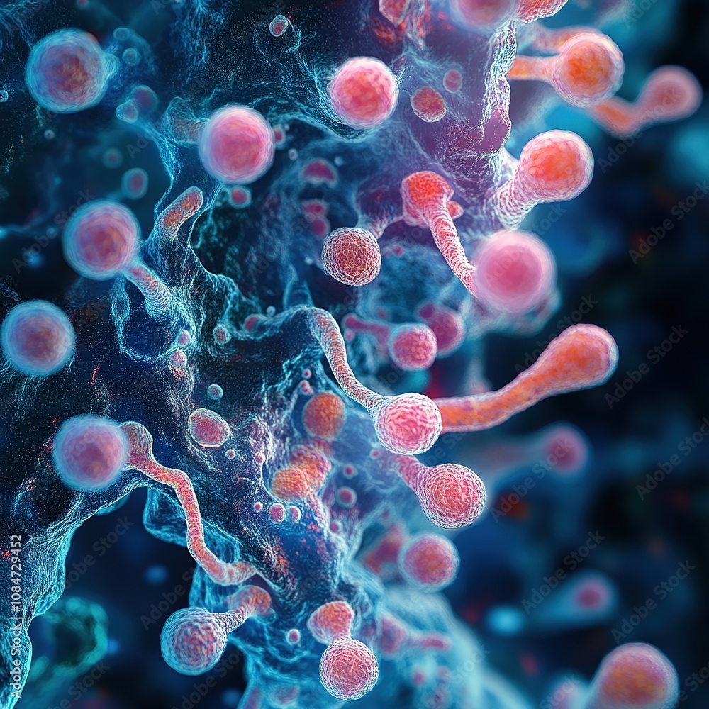Obraz premium Exploring microbial life laboratory setting high-resolution image scientific visualization close-up view cell structure and function