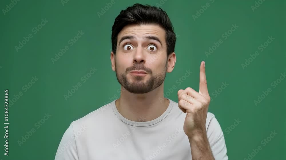 A smiling man with a raised finger, suggesting an idea or realization. A smiling man with a raised finger, suggesting an idea or realization.
