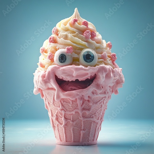 Wallpaper Mural Deliciously fun ice cream cupcake with whimsical eyes dessert shop food photography vibrant colors close-up playful concept for social media engagement Torontodigital.ca