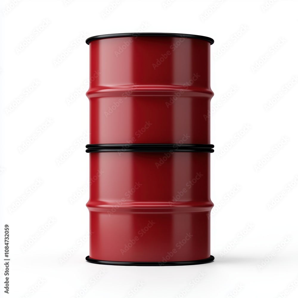 A stack of three red industrial barrels is displayed against a clean white background, ideal for use in articles or presentations about storage solutions, materials handling, or industrial safety, A stack of three red industrial barrels is displayed against a clean white background, ideal for use in articles or presentations about storage solutions, materials handling, or industrial safety,