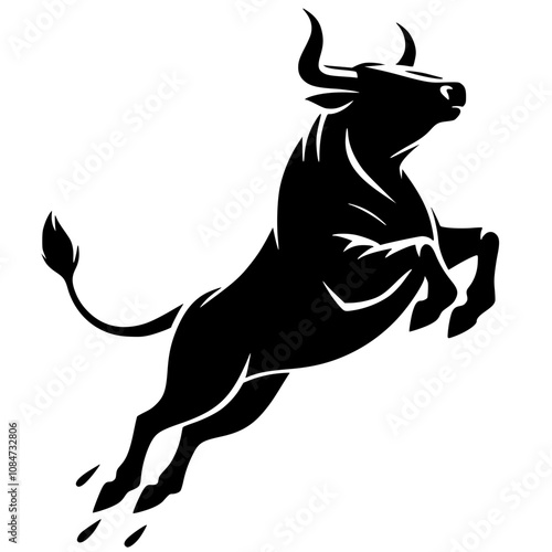 Silhouette of a bull jumping