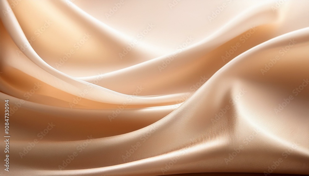 Fototapeta premium Luxurious blush-toned silk fabric draped elegantly. Soft, smooth texture and subtle light reflections create a sophisticated mood.