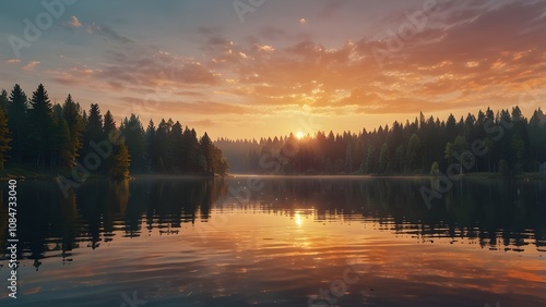 Wallpaper Mural Sunrise at the lake, nature landscape with forest and water Generative AI Torontodigital.ca