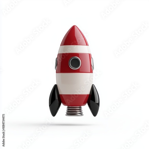 A vibrant, stylized rocket is depicted against a clean white background, ideal for themes of innovation, exploration, or childhood dreams, Perfect for educational materials or creative projects,