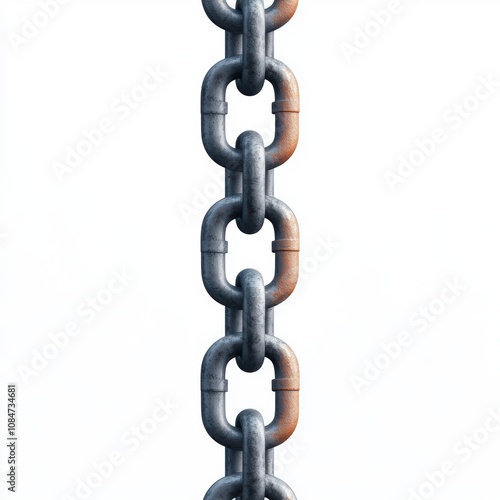 A close-up of a metallic chain showcasing its links with a rustic finish, This image can be used in contexts related to strength, connection, or security in industrial and design projects,