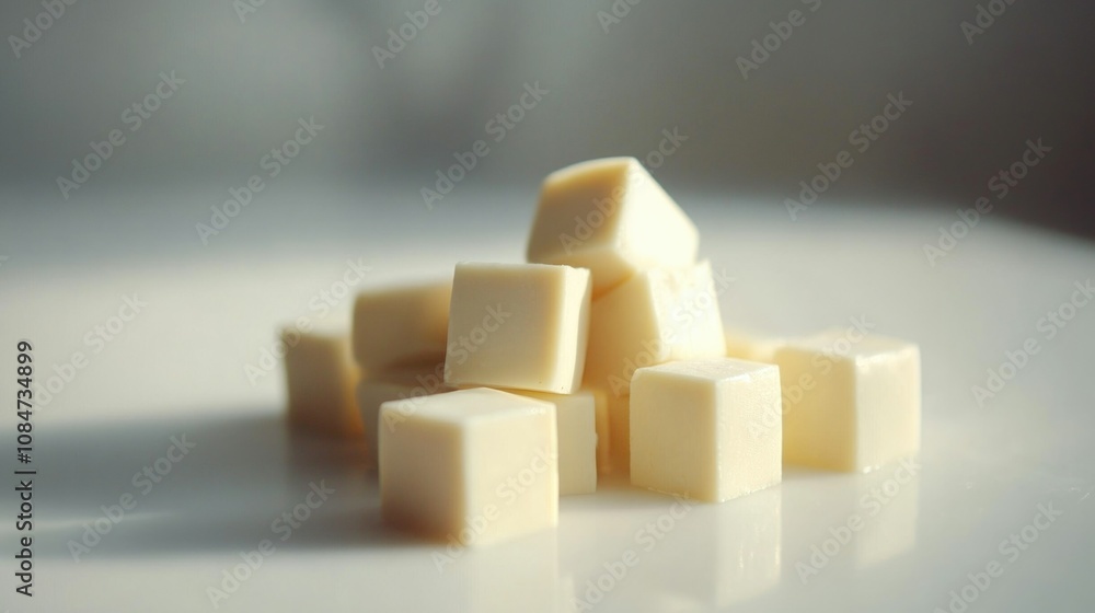 Miniature Soy Cubes Stack of Plastic Toys on a Table