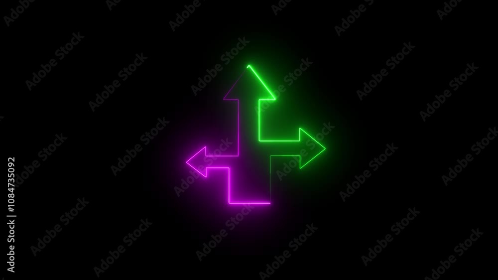 Neon arrow icon. Animation arrow on black background. Moving arrow motion. Neon arrow icon. Animation arrow on black background. Moving arrow motion.
