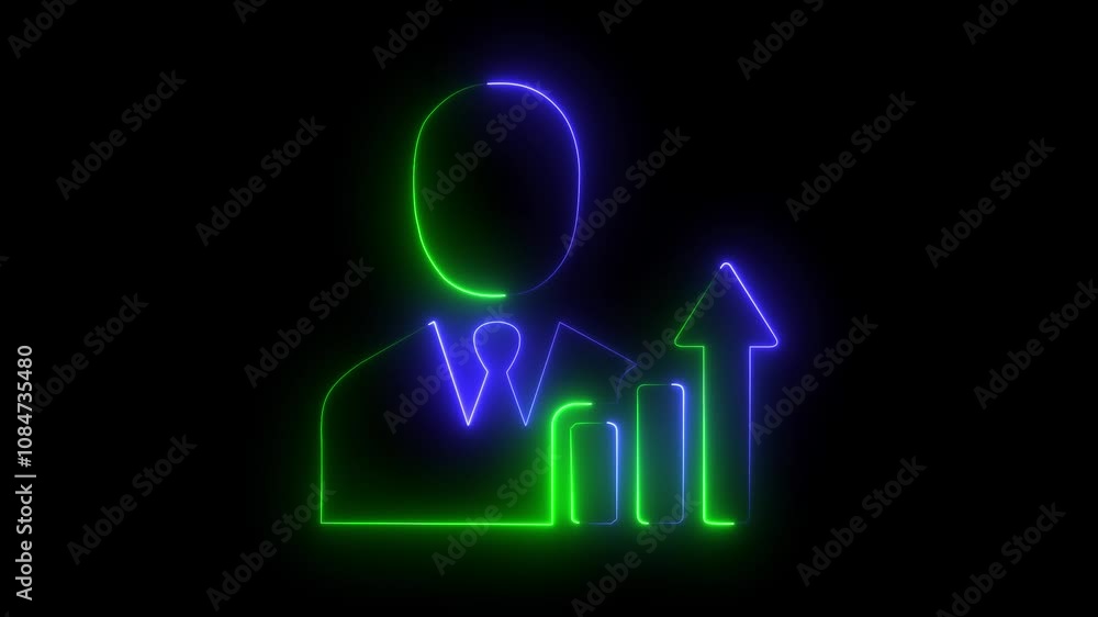 business graph blue and green color icon Animated sketch of a man and a graphic glowing neon saber video on dark background business graph blue and green color icon Animated sketch of a man and a graphic glowing neon saber video on dark background