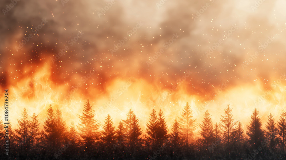 Forest Fire Close Up with Flames Smoke and Tree Silhouettes Forest Fire Close Up with Flames Smoke and Tree Silhouettes