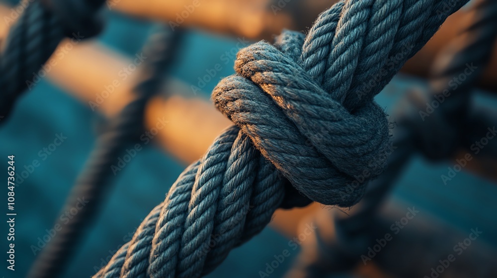 Close-up of a beautifully tied maritime knot, showcasing the texture and detail of the rope in a marine setting. Close-up of a beautifully tied maritime knot, showcasing the texture and detail of the rope in a marine setting.