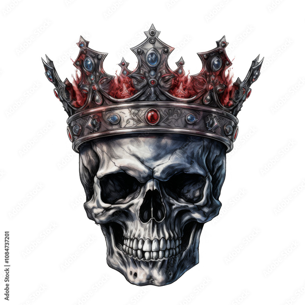 A regal skull crowned with an ornate jeweled crown, glitch art background. A regal skull crowned with an ornate jeweled crown, glitch art background.