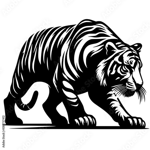 Silhouette of a tiger ready to pounce