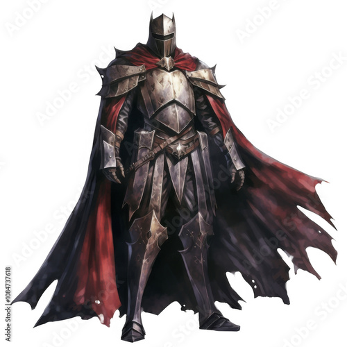 A Dark Knight in Full Plate Armor and Crimson Cloak, Standing in Shadow.