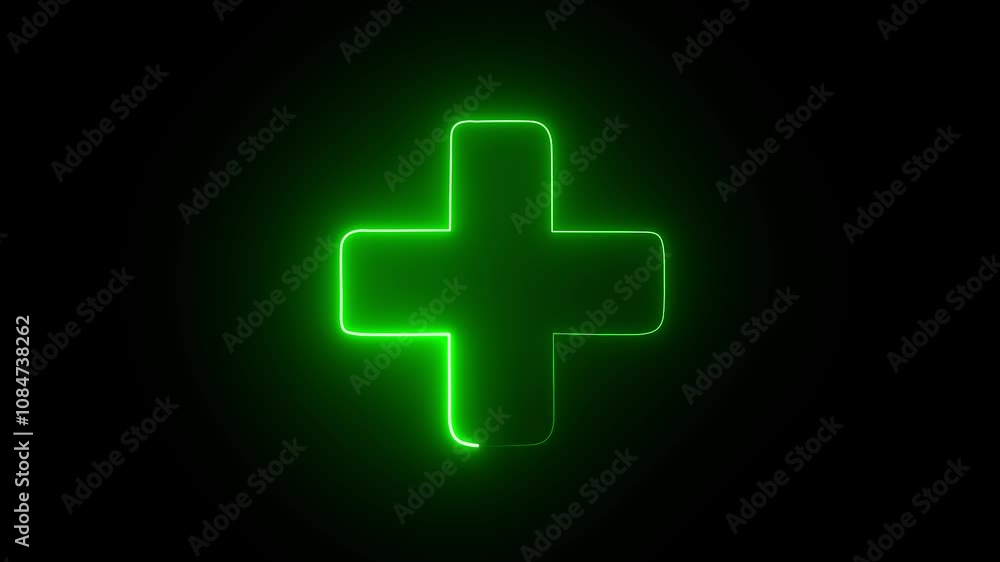 glowing neon add plus sign animation icon on black background glowing neon add plus sign animation icon on black background