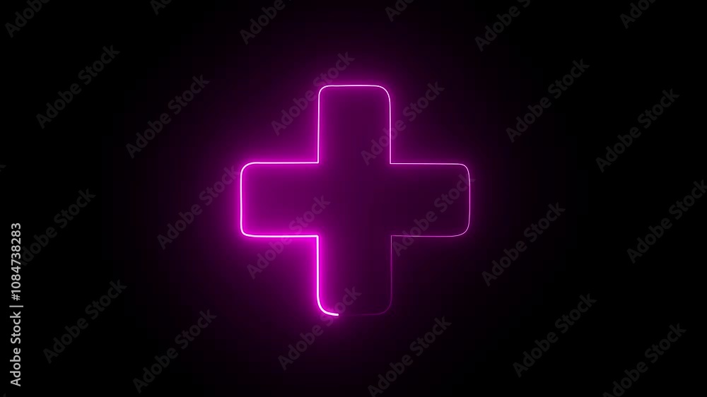 glowing neon add plus sign animation icon on black background glowing neon add plus sign animation icon on black background