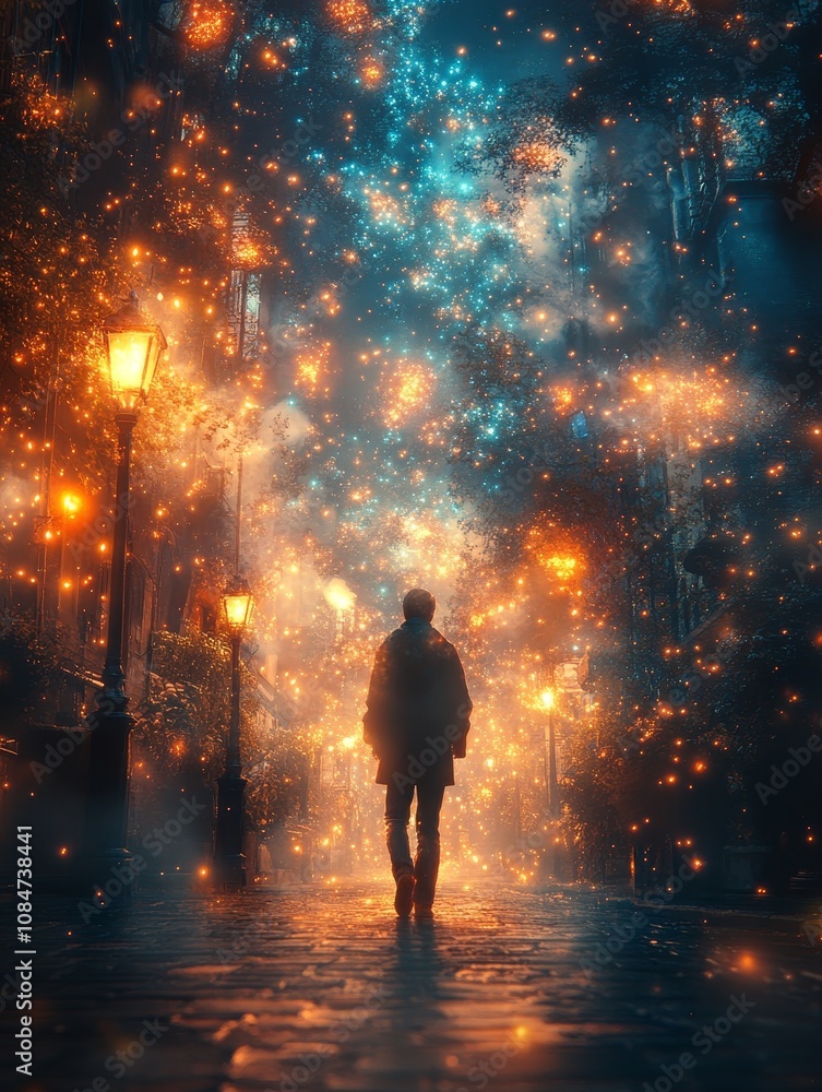 Solitary Figure in a City of Lights Solitary Figure in a City of Lights