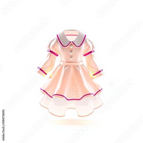 3D Enchanting School Dress-Up Icon with Morphing Shapes and Ethereal Glow on White Background