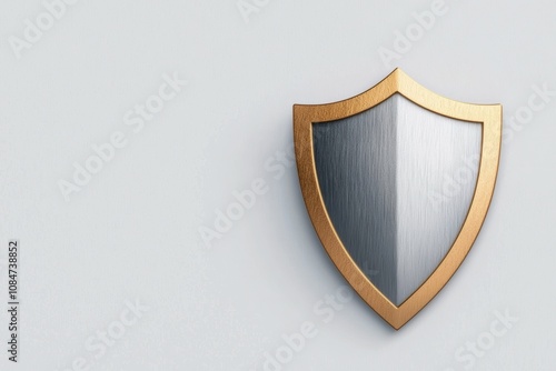 Stylized shield emblem with metallic textures, ideal for concepts related to security, protection, and reliability, Perfect for use in branding, websites, or graphic design projects,