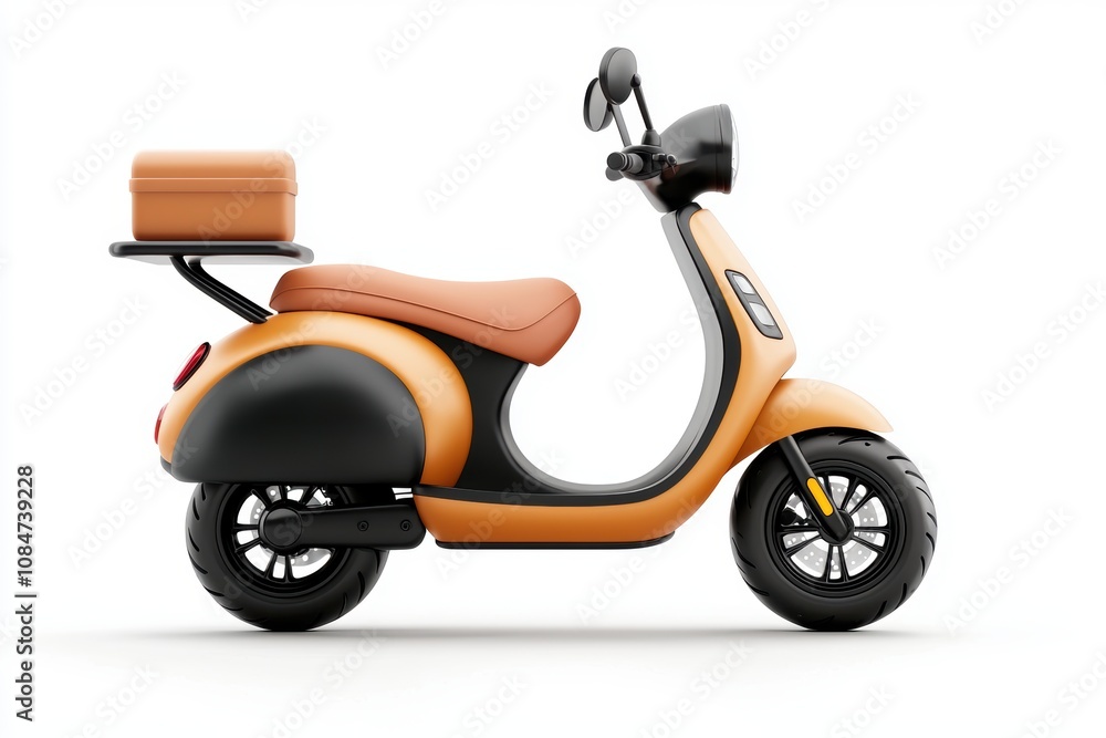 A stylish scooter with a sleek design and a rear storage box, perfect for urban commuting or delivery services, This image can be used in marketing materials for transportation or lifestyle branding, A stylish scooter with a sleek design and a rear storage box, perfect for urban commuting or delivery services, This image can be used in marketing materials for transportation or lifestyle branding,