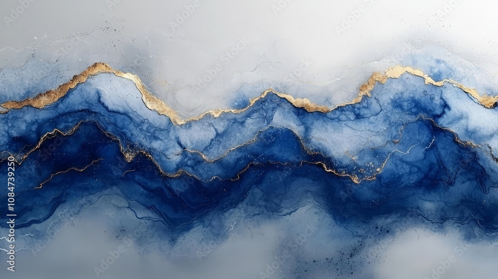 Abstract blue and gold waves create a serene, artistic background. Abstract blue and gold waves create a serene, artistic background.
