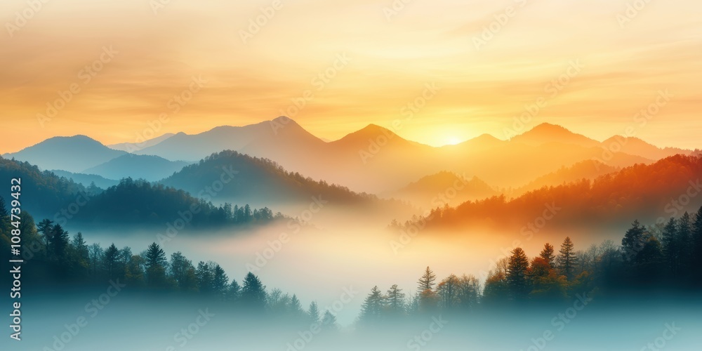 Breathtaking landscape showcasing majestic mountains enveloped in mist during sunrise, perfect for travel articles, nature blogs, or inspirational wall art, Breathtaking landscape showcasing majestic mountains enveloped in mist during sunrise, perfect for travel articles, nature blogs, or inspirational wall art,