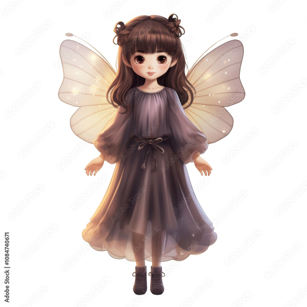 Adorable Anime Fairy Girl with Large, Glowing Butterfly Wings Adorable Anime Fairy Girl with Large, Glowing Butterfly Wings