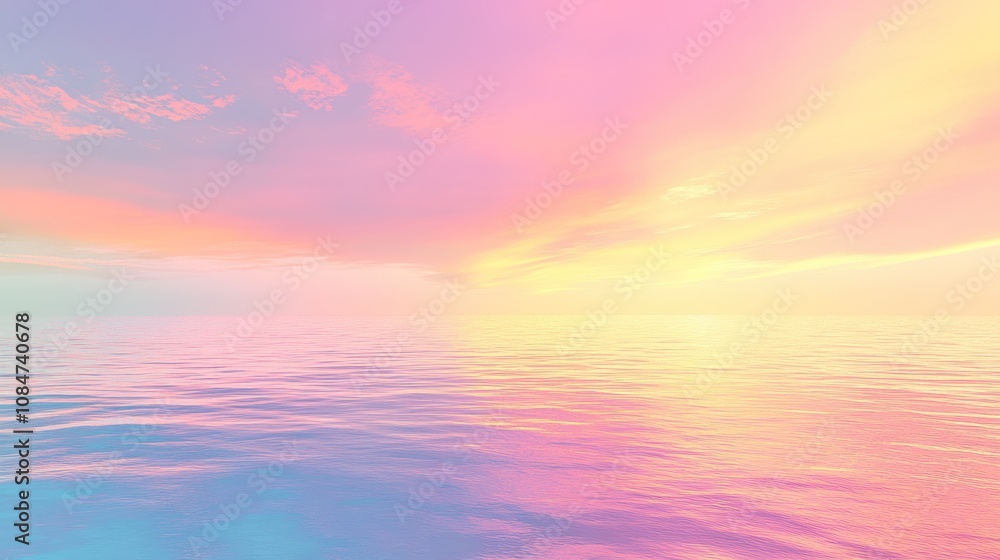 A serene ocean view at sunset, showcasing vibrant pastel colors reflecting on water. A serene ocean view at sunset, showcasing vibrant pastel colors reflecting on water.