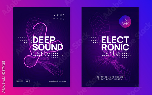 Music Design. Night Club Festival Graphic. Concert Vector. Dj Flyer. Violet Party Background. Psychedelic Beat Invitation. Blue Sound Banner. Green Music Design