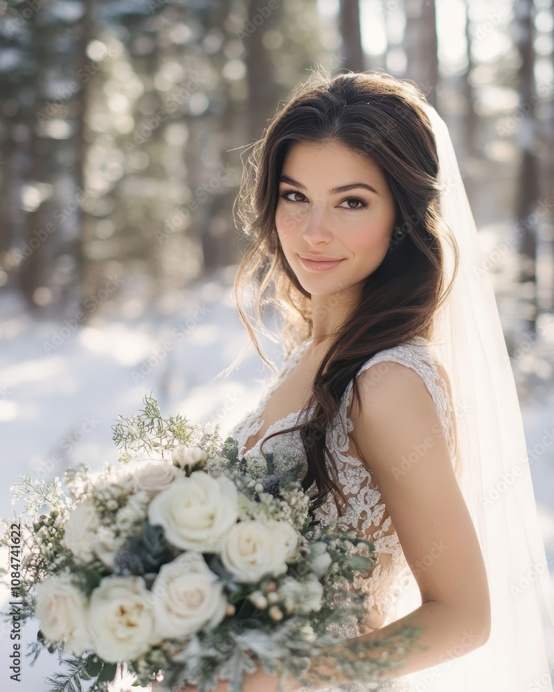 Gorgeous brunette bride at a winter wedding Gorgeous brunette bride at a winter wedding