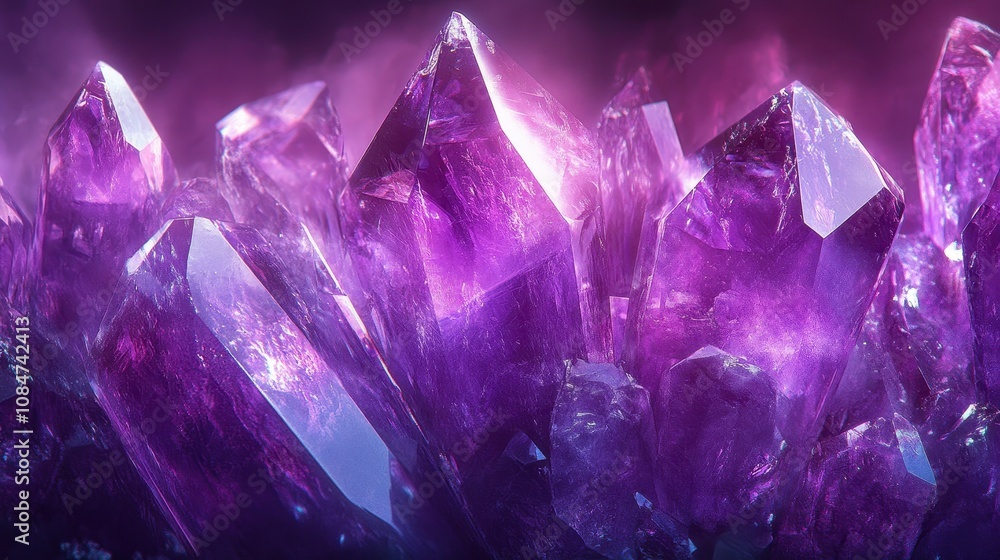 Large purple transparent faceted amethyst. Luxury and elegance in a gemstone. Crystal rhinestones. Illustration for a banner, poster, cover, brochure or presentation Large purple transparent faceted amethyst. Luxury and elegance in a gemstone. Crystal rhinestones. Illustration for a banner, poster, cover, brochure or presentation