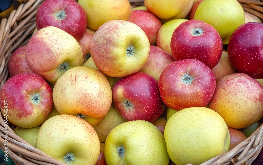 A basket of freshly picked apples, their vibrant colors standing out against the clean background A basket of freshly picked apples, their vibrant colors standing out against the clean background