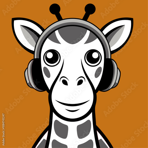 Illustration einer DJ-Giraffe mit Kopfhörern im Cartoon-Stil