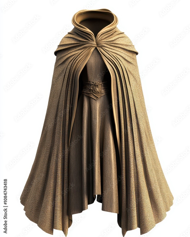 Elegant cape design with textured fabric and stylish folds, presented from the front against a white background. Elegant cape design with textured fabric and stylish folds, presented from the front against a white background.