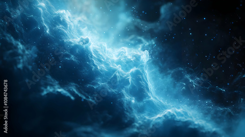 Abstract Blue 3D Render of a Nebula with Stars