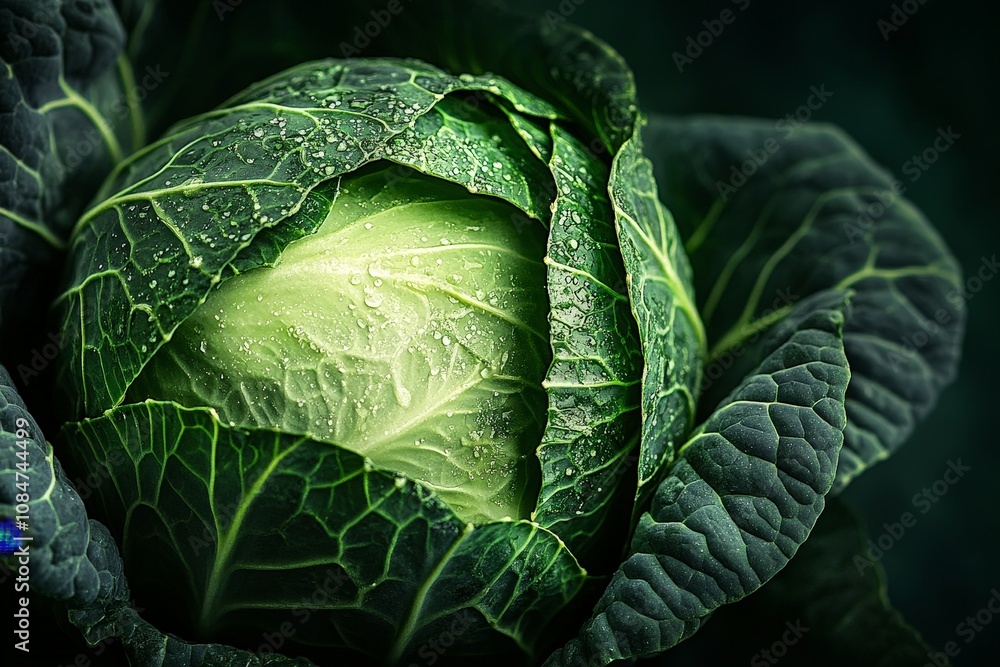 Obraz premium A cabbage sliced in half, revealing its tightly packed leaves