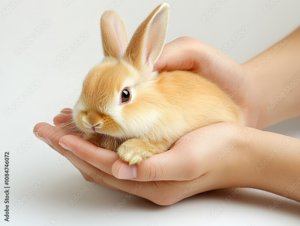 A close-up of a prisoner gently stroking a therapy rabbit, showing tenderness and care, isolated on a white background A close-up of a prisoner gently stroking a therapy rabbit, showing tenderness and care, isolated on a white background