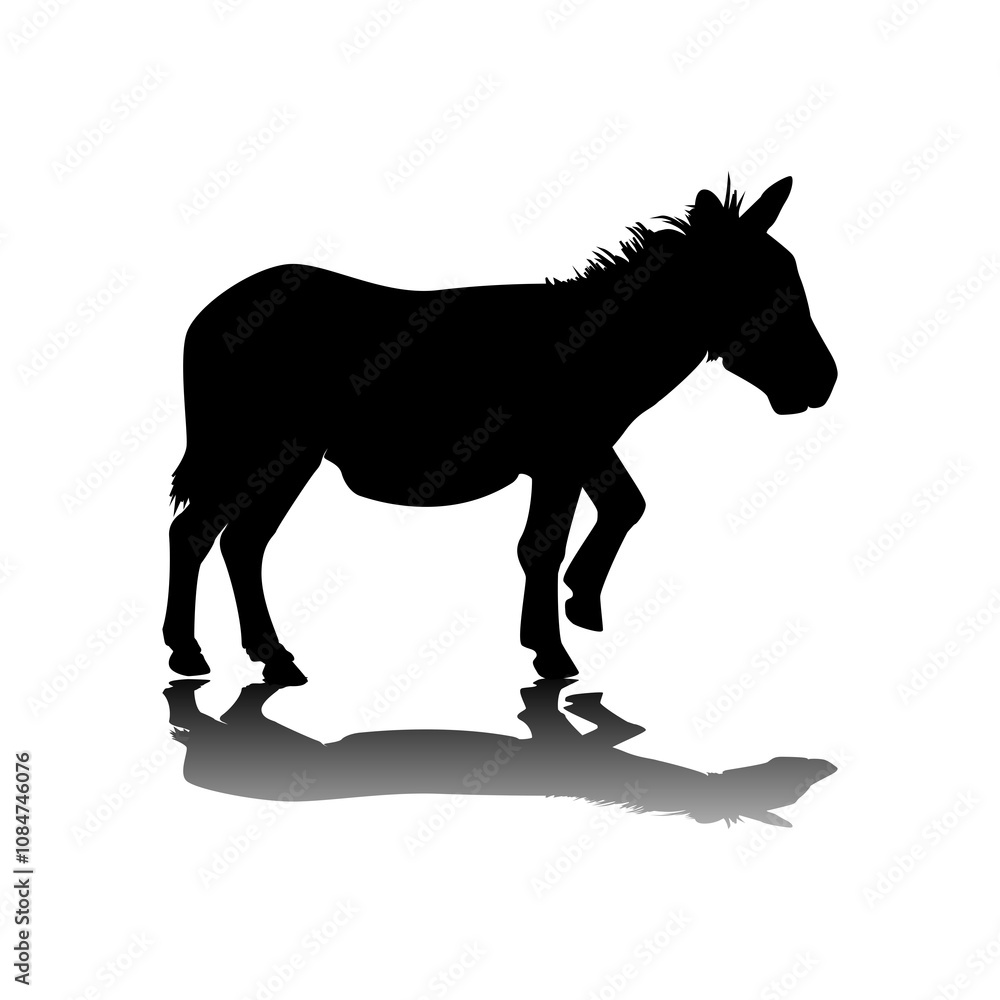 Fototapeta premium Black silhouette of a donkey on a white background. Vector illustration.