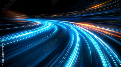 A vibrant abstract representation of light trails, suggesting speed and motion in a futuristic setting.