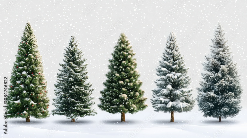 Obraz premium Collection of christmas Trees with Snow isolated on transparent or white background