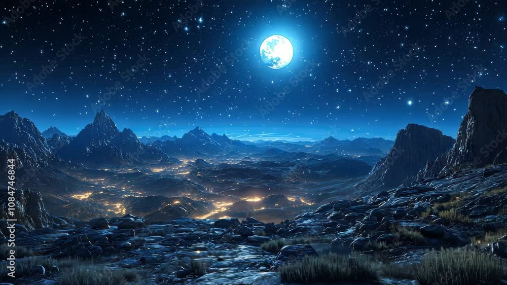 Moonlit Mountain Majesty: A Nighttime Panorama Moonlit Mountain Majesty: A Nighttime Panorama