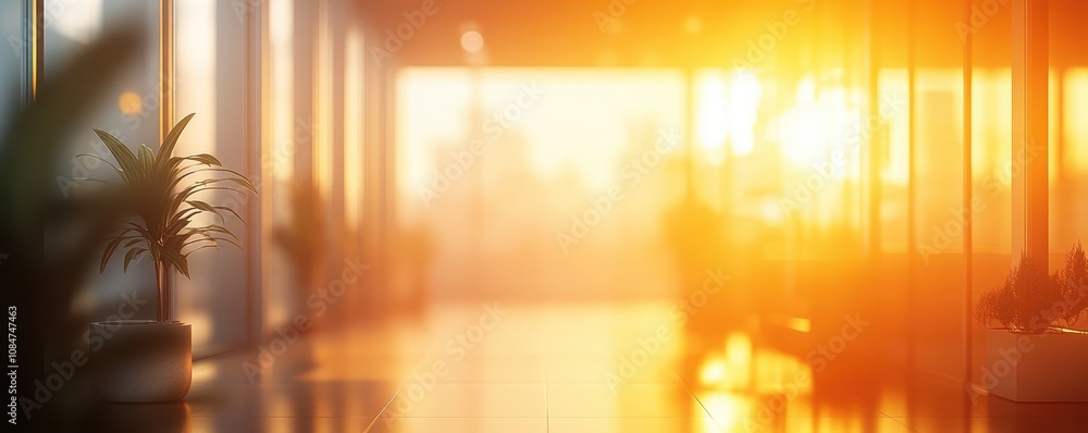 Beautiful blurred background of a light modern office interior with panoramic windows and beautiful lighting. Beautiful blurred background of a light modern office interior with panoramic windows and beautiful lighting.