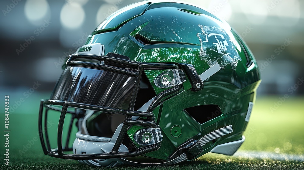 Fototapeta premium American football player helmet sports green