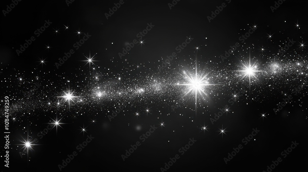 Shiny star effect, black background, image Shiny star effect, black background, image