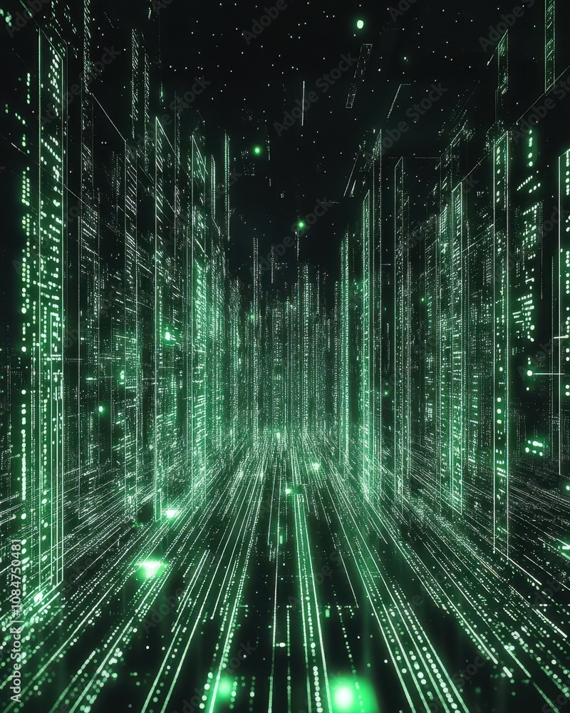 Green laser rays in abstract dark space for background, light lines of digital data. Concept of virtual reality, wireframe, technology. Green laser rays in abstract dark space for background, light lines of digital data. Concept of virtual reality, wireframe, technology.