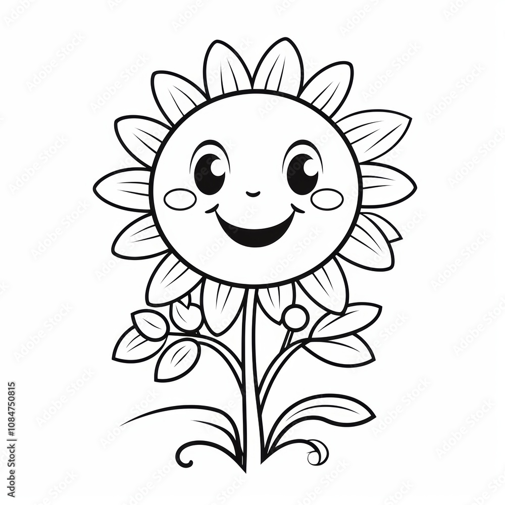Cartoon sunflower with a happy face and leaves. Cartoon sunflower with a happy face and leaves.